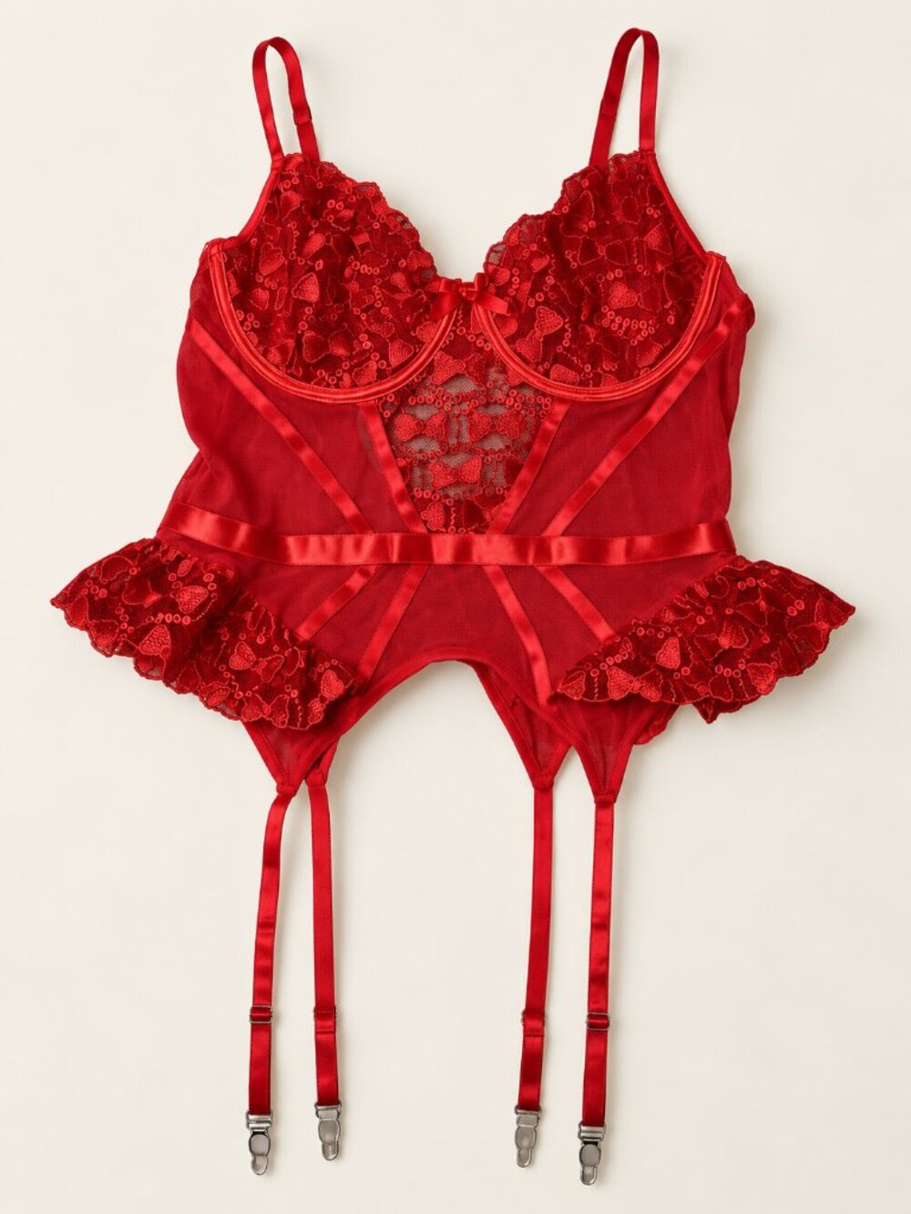 Red Lace Garter Bustier Teddy Lingerie Bodysuit Corset Estimated Red Lace Garter